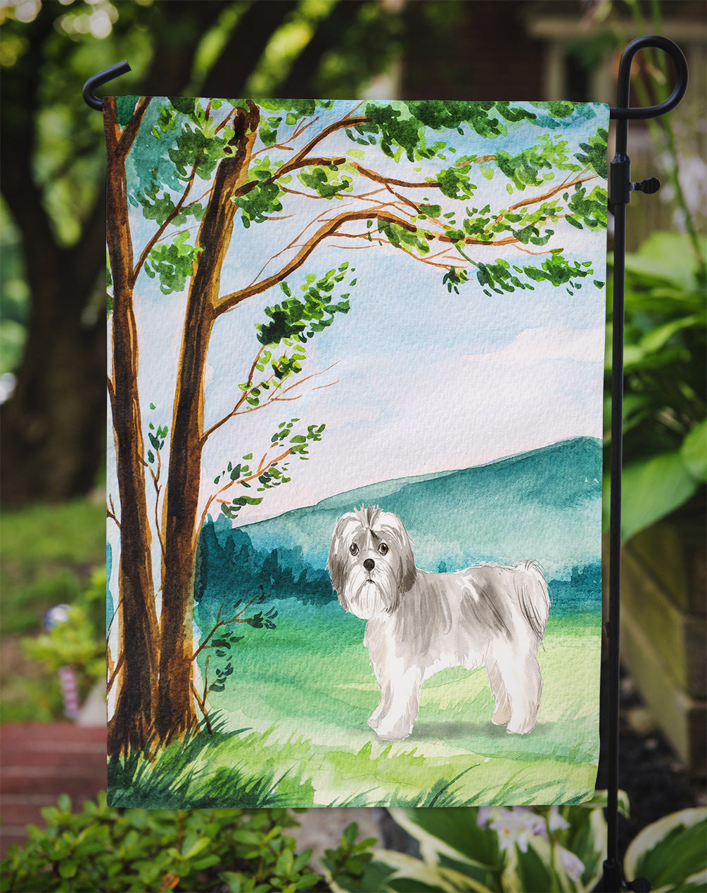 Under the Tree Shih Tzu Puppy Garden Flag Mailbox Decorative Yard Banner Outside Patio Artwork for Flower Beds, Garden Size, Multicolor