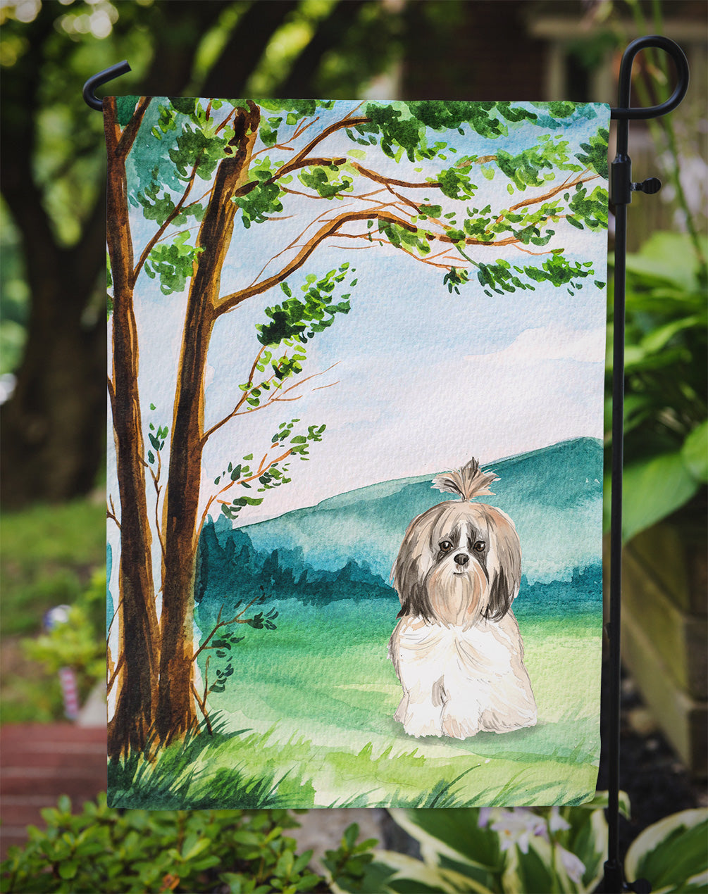 Under the Tree Shih Tzu Garden Flag Mailbox Decorative Yard Banner Outside Patio Artwork for Flower Beds, Garden Size, Multicolor