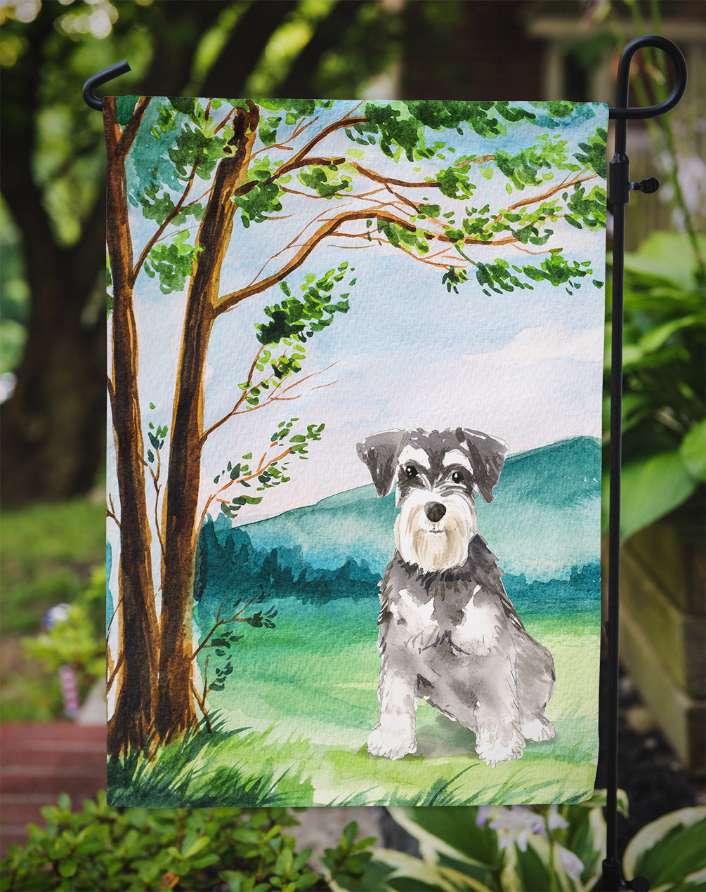 Under the Tree Schnauzer #2 Garden Flag Mailbox Decorative Yard Banner Outside Patio Artwork for Flower Beds, Garden Size, Multicolor