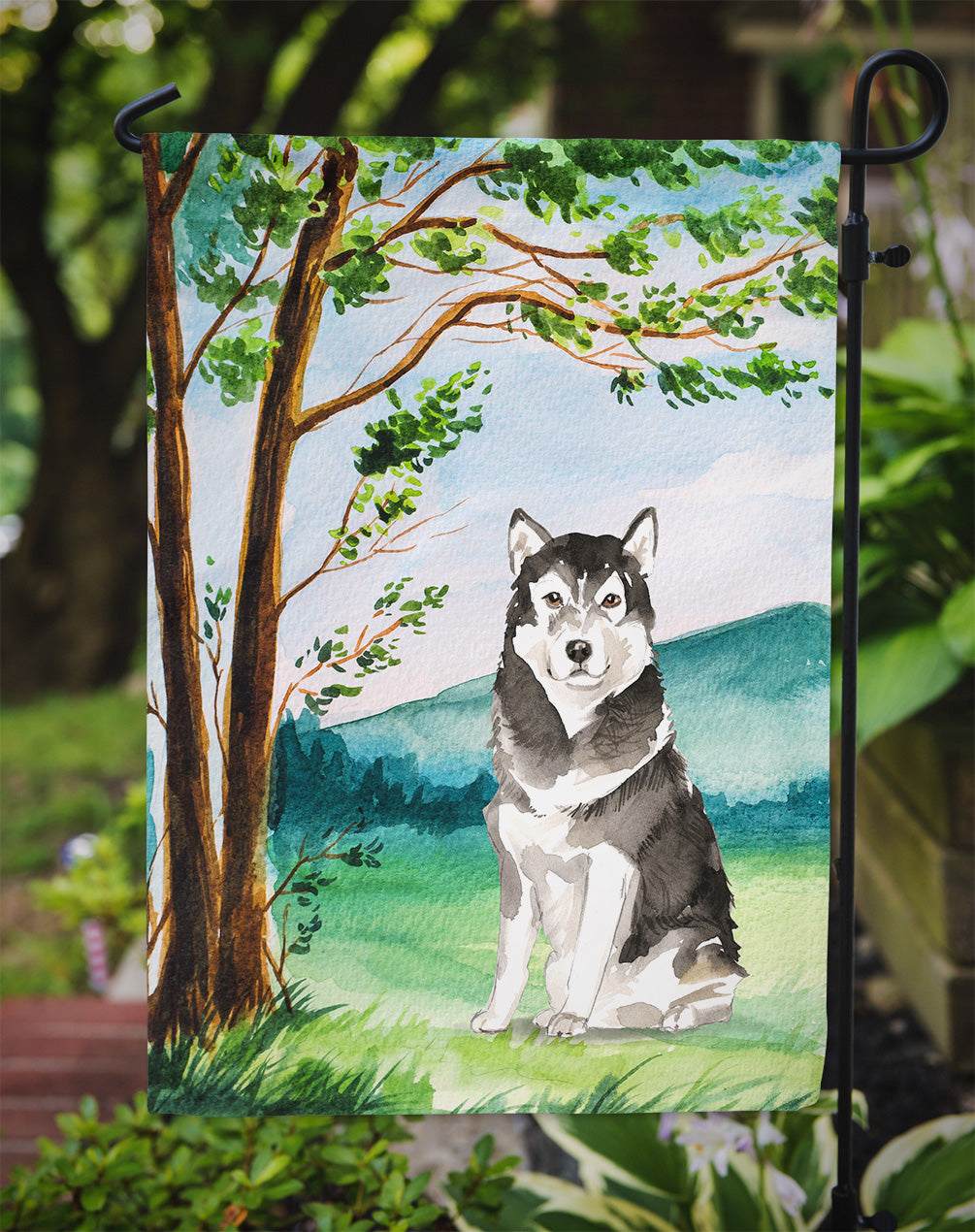 Under the Tree Alaskan Malamute Garden Flag Mailbox Decorative Yard Banner Outside Patio Artwork for Flower Beds, Garden Size, Multicolor