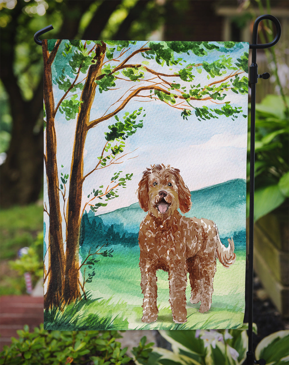 Under the Tree Labradoodle Garden Flag Mailbox Decorative Yard Banner Outside Patio Artwork for Flower Beds, Garden Size, Multicolor