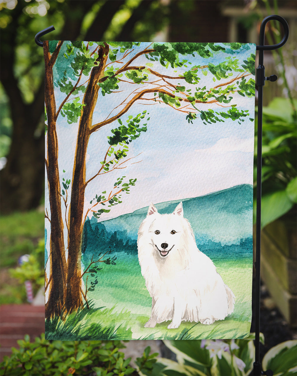 Under the Tree Japanese Spitz Garden Flag Mailbox Decorative Yard Banner Outside Patio Artwork for Flower Beds, Garden Size, Multicolor