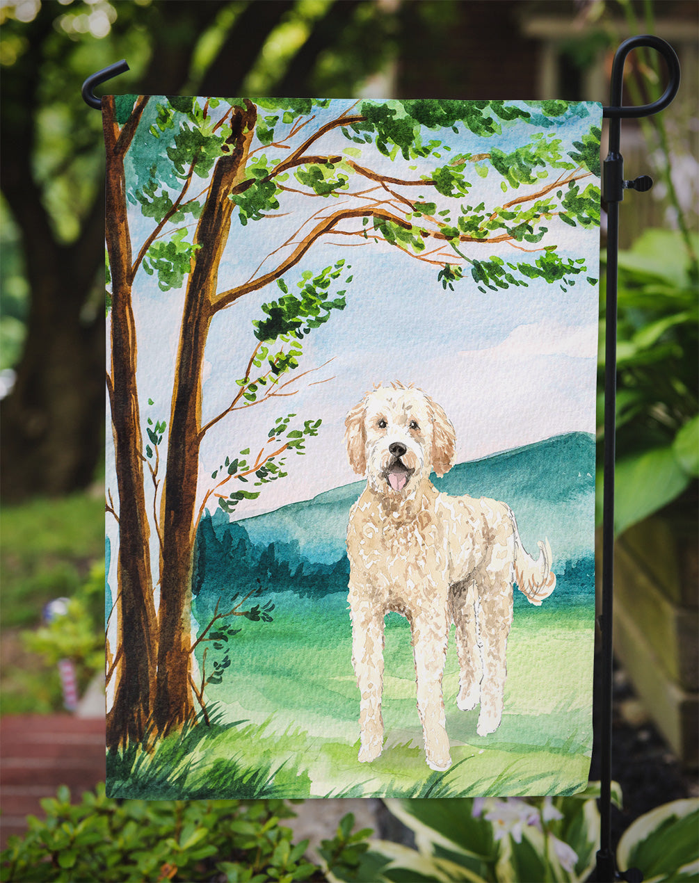 Under the Tree Goldendoodle Garden Flag Mailbox Decorative Yard Banner Outside Patio Artwork for Flower Beds, Garden Size, Multicolor