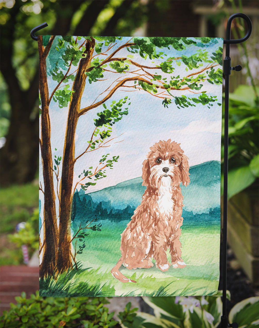Under the Tree Cavapoo Garden Flag Mailbox Decorative Yard Banner Outside Patio Artwork for Flower Beds, Garden Size, Multicolor