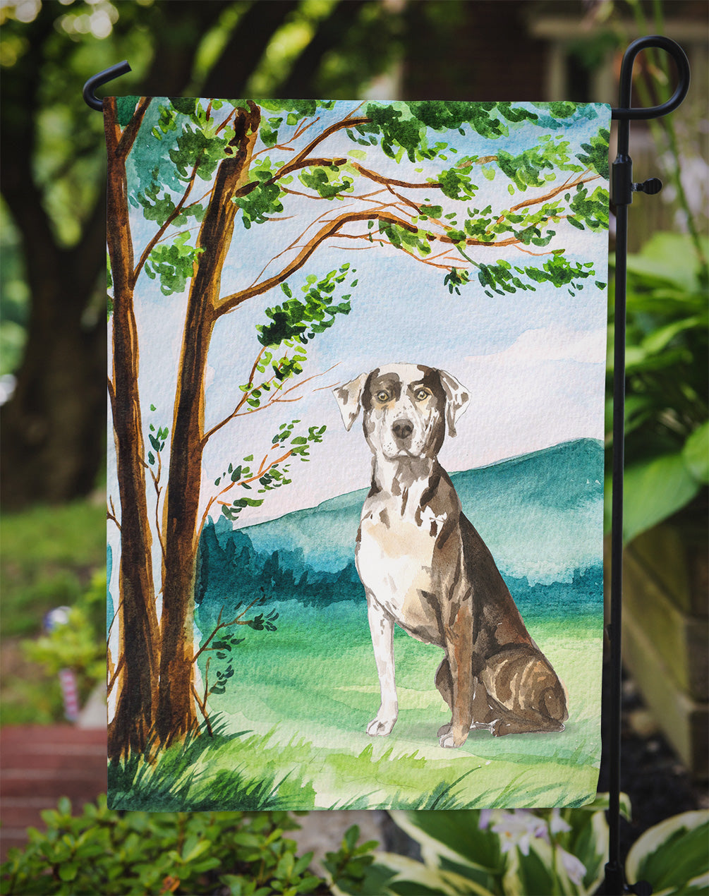 Under the Tree Catahoula Leopard Dog Garden Flag Mailbox Decorative Yard Banner Outside Patio Artwork for Flower Beds, Garden Size, Multicolor