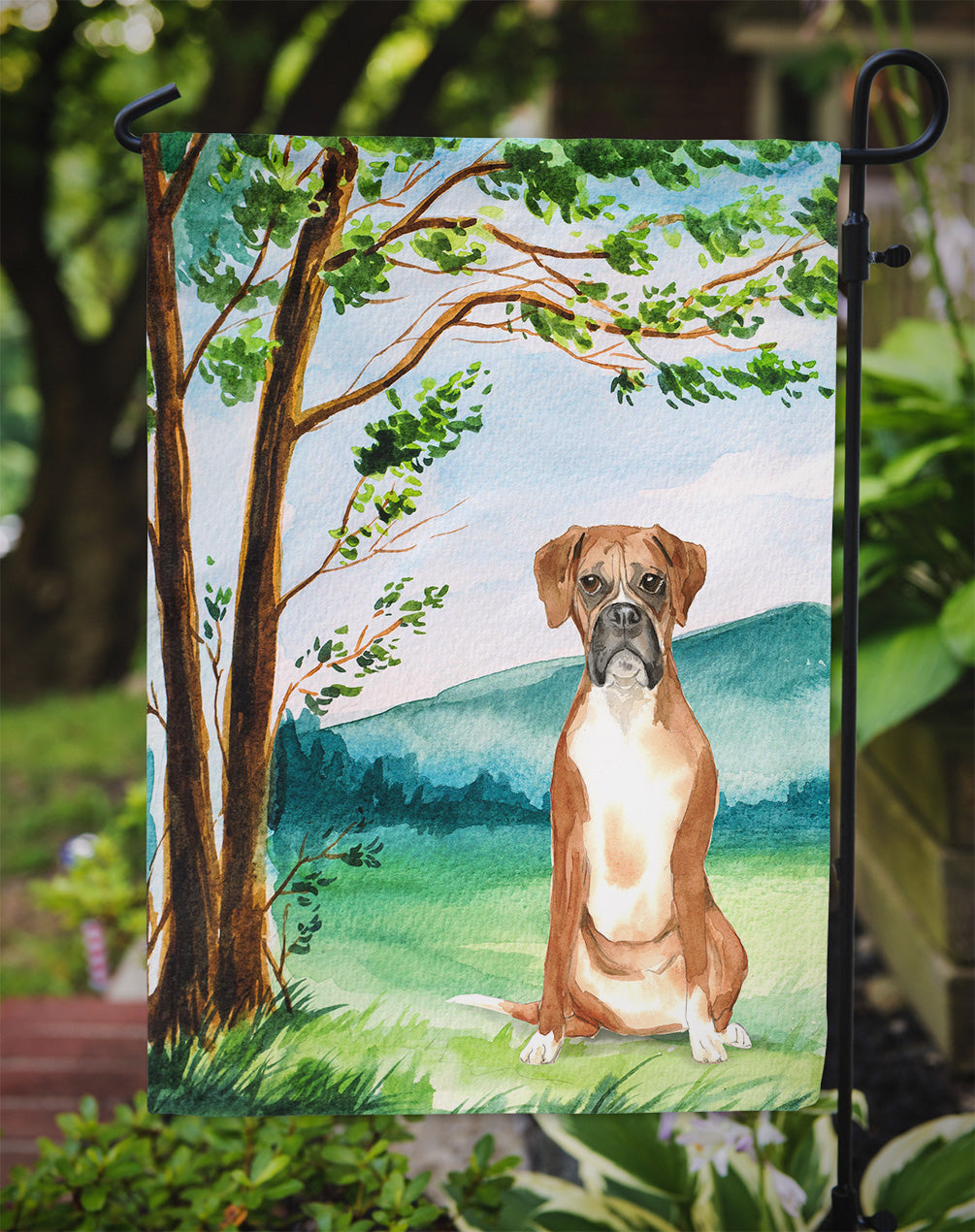 Under the Tree Boxer Garden Flag Mailbox Decorative Yard Banner Outside Patio Artwork for Flower Beds, Garden Size, Multicolor