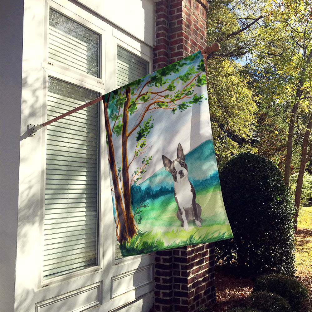Under the Tree Boston Terrier House Flag 28x40 Porch Sleeve Pole Decorative Outside Yard Banner Artwork Wall Hanging, Polyester