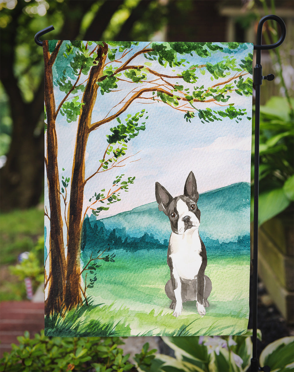 Under the Tree Boston Terrier Garden Flag Mailbox Decorative Yard Banner Outside Patio Artwork for Flower Beds, Garden Size, Multicolor