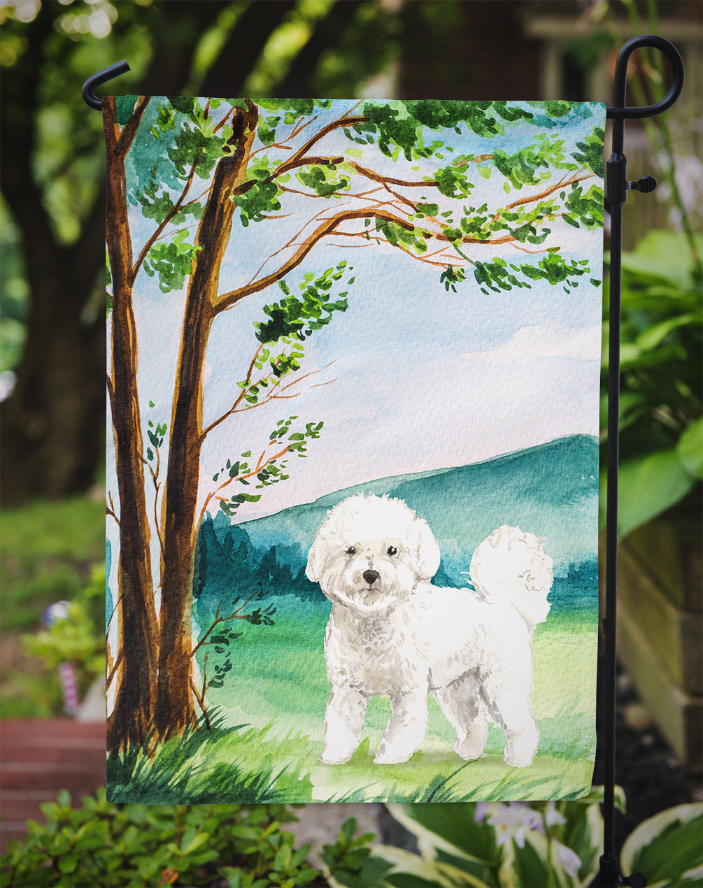 Under the Tree Bichon Frise Garden Flag Mailbox Decorative Yard Banner Outside Patio Artwork for Flower Beds, Garden Size, Multicolor