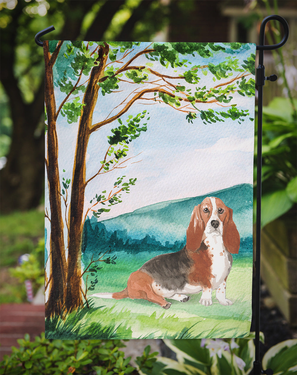 Under the Tree Basset Hound Garden Flag Mailbox Decorative Yard Banner Outside Patio Artwork for Flower Beds, Garden Size, Multicolor