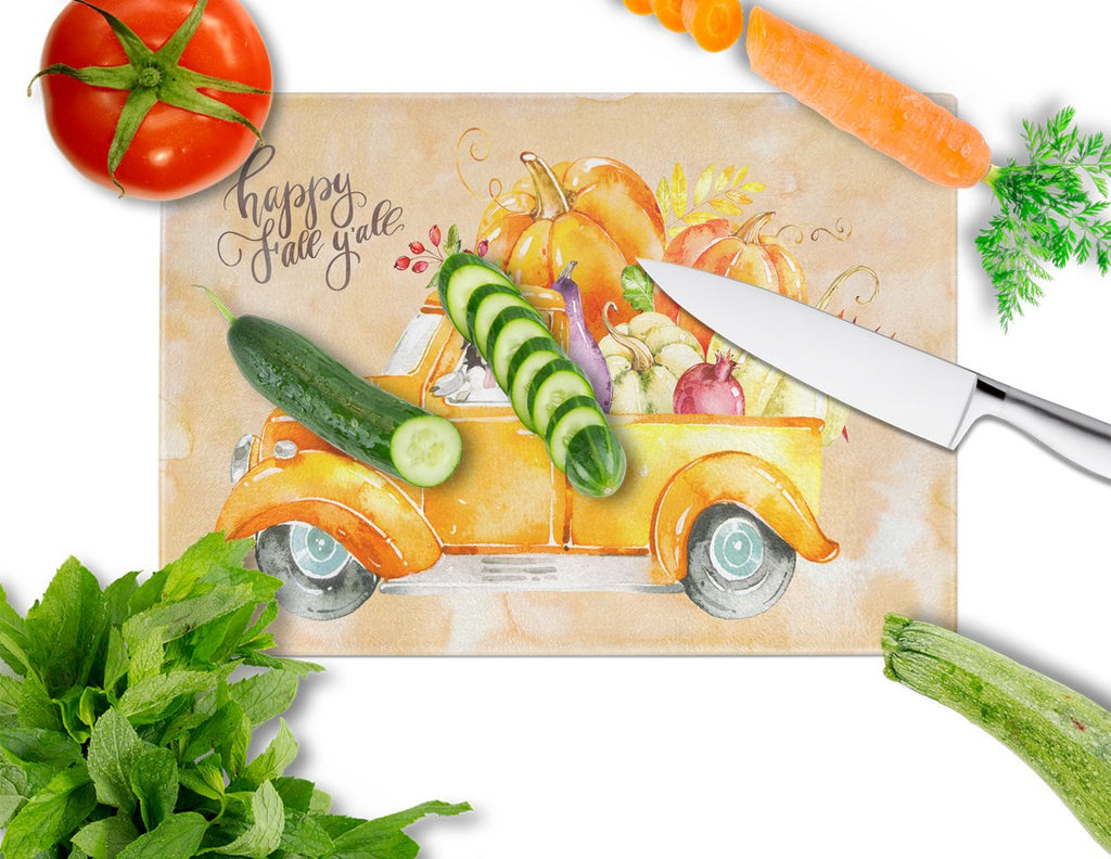 Fall Harvest Bernese Mountain Dog Cutting Board Tempered Glass Kitchen Cutting Surface, Heat Resistant Chopping, Non-Slip Feet, Food Prep & Serving