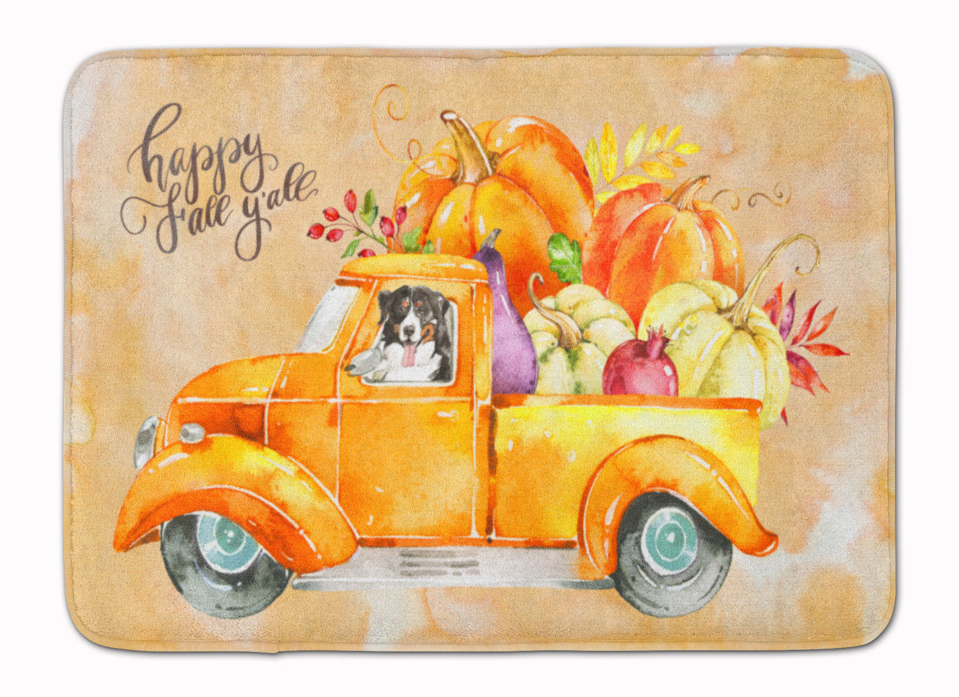 Fall Harvest Bernese Mountain Dog Memory Foam Kitchen Mat Machine Washable Anti-Fatigue Cushion Comfort Bath or Kitchen Rug