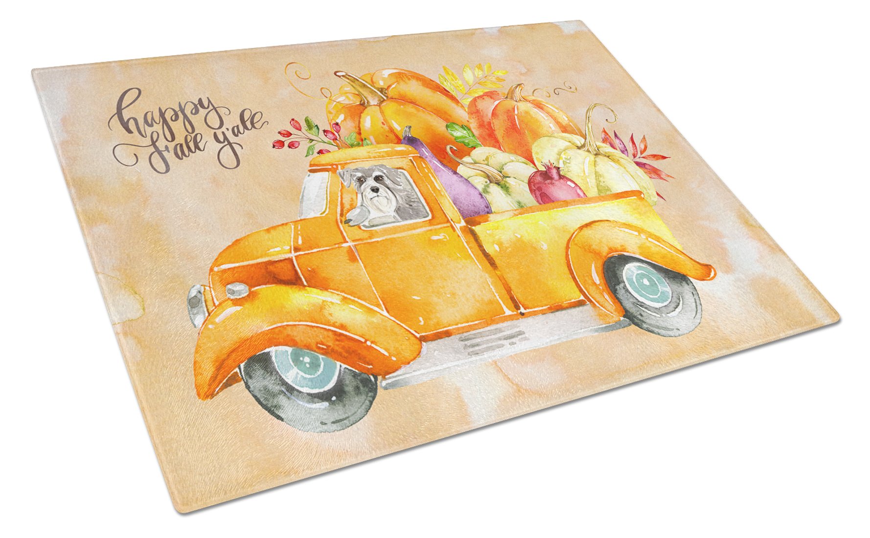 Fall Harvest Schnauzer #2 Cutting Board Tempered Glass Kitchen Cutting Surface, Heat Resistant Chopping, Non-Slip Feet, Food Prep & Serving