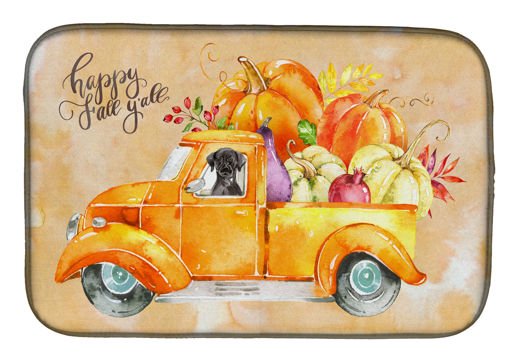 Fall Harvest Black Labrador Retriever Dish Drying Mat Absorbent Dish Drying Mat Pad for Kitchen Counter Dish Drainer Mat for Countertop, 14 x 21", Multicolor