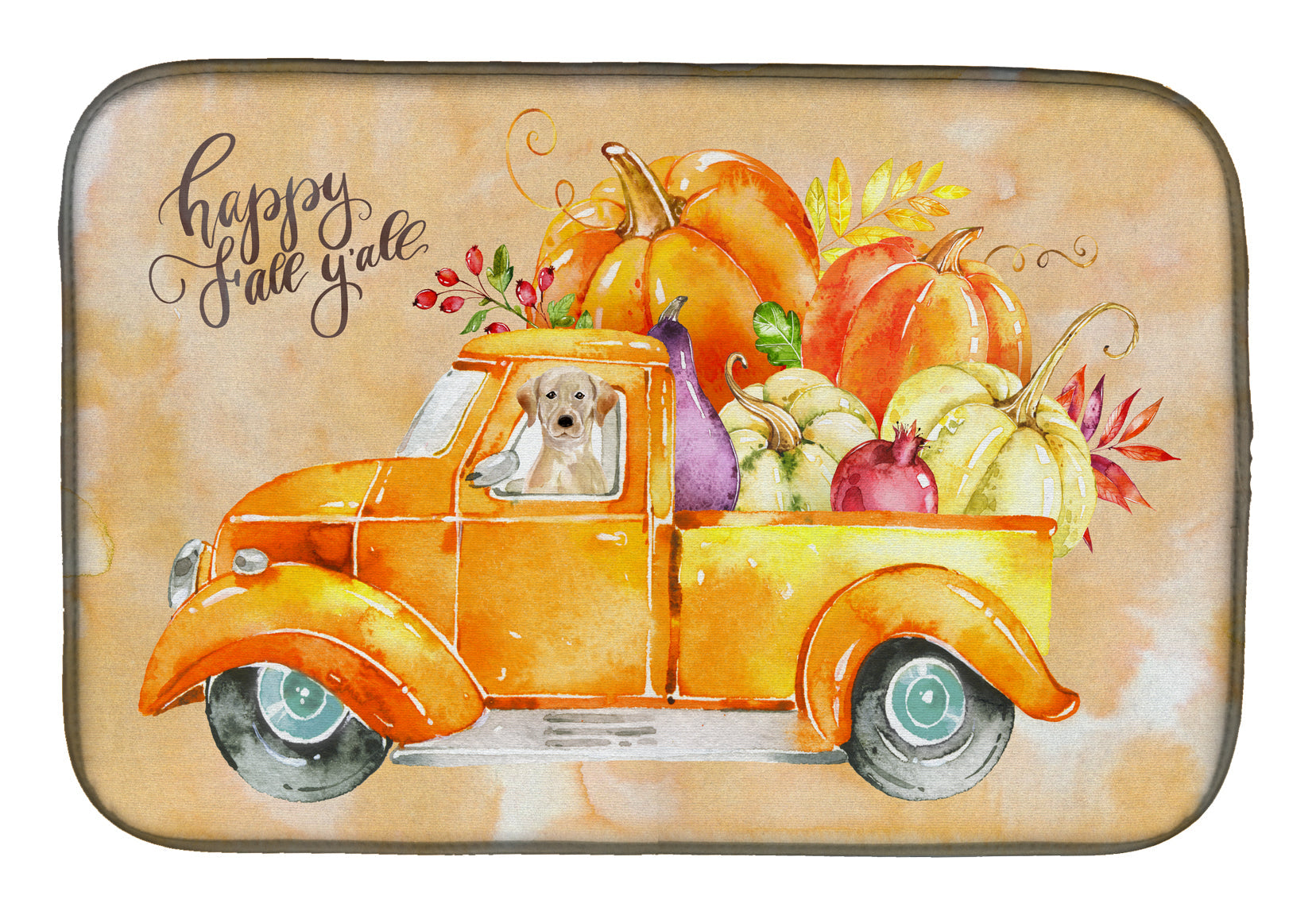 Fall Harvest Yellow Labrador Retriever Dish Drying Mat Absorbent Dish Drying Mat Pad for Kitchen Counter Dish Drainer Mat for Countertop, 14 x 21", Multicolor