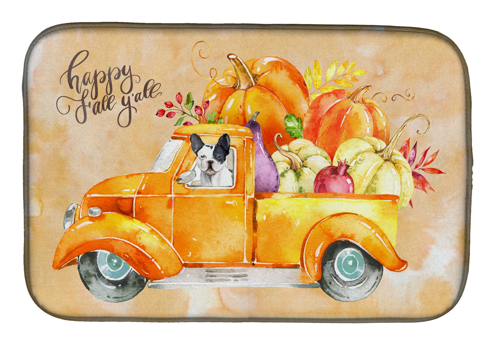 Fall Harvest French Bulldog Dish Drying Mat Absorbent Dish Drying Mat Pad for Kitchen Counter Dish Drainer Mat for Countertop, 14 x 21", Multicolor