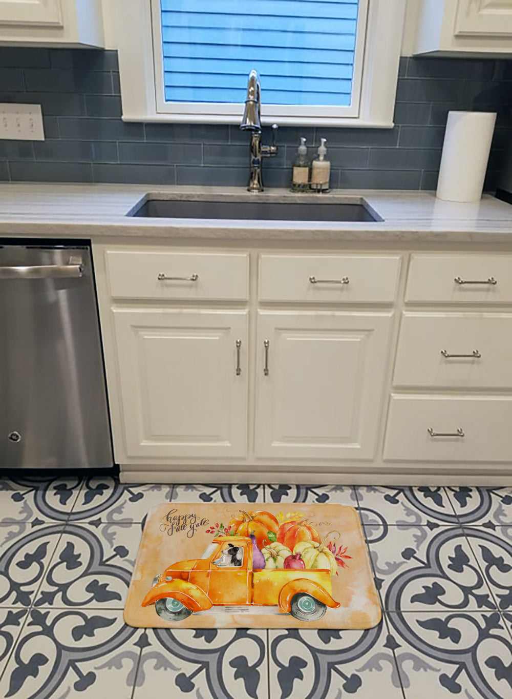 Fall Harvest Border Collie Memory Foam Kitchen Mat Machine Washable Anti-Fatigue Cushion Comfort Bath or Kitchen Rug