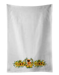 Small Brabant Griffon in Sunflowers Kitchen Towel Set of 2 White Dish Towels Decorative Bathroom Hand towel for Hand, Face, Hair, Yoga, Tea, Dishcloth, 19 X 28", White