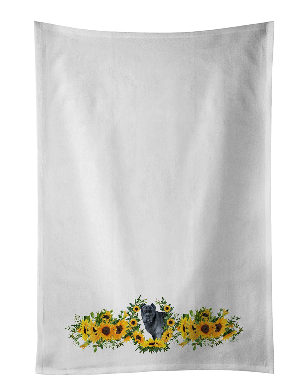 Cane Corso in Sunflowers Kitchen Towel Set of 2 White Dish Towels Decorative Bathroom Hand towel for Hand, Face, Hair, Yoga, Tea, Dishcloth, 19 X 28", White