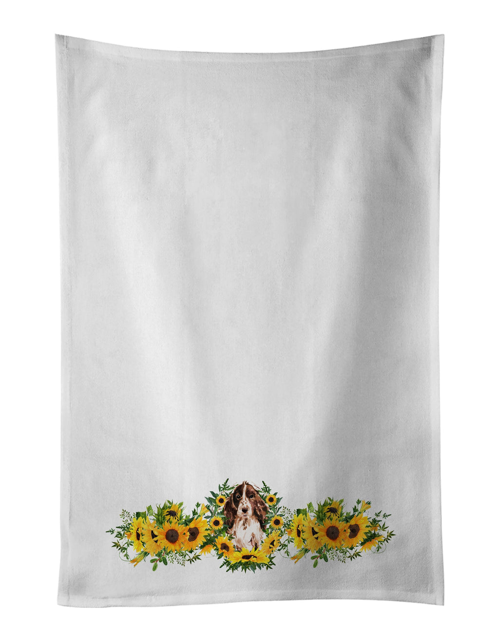 Brown Parti Cocker Spaniel in Sunflowers Kitchen Towel Set of 2 White Dish Towels Decorative Bathroom Hand towel for Hand, Face, Hair, Yoga, Tea, Dishcloth, 19 X 28", White