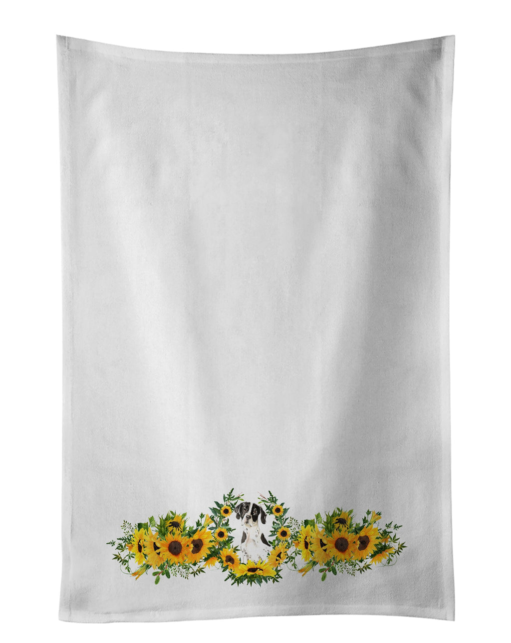 English Pointer in Sunflowers Kitchen Towel Set of 2 White Dish Towels Decorative Bathroom Hand towel for Hand, Face, Hair, Yoga, Tea, Dishcloth, 19 X 28", White