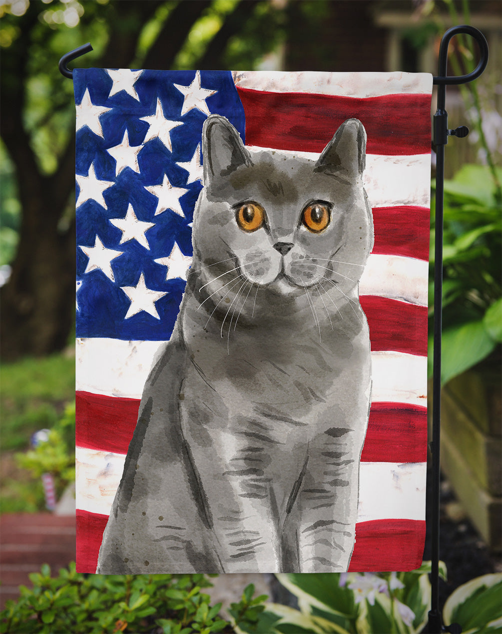 British Shorthair American Flag Garden Flag Mailbox Decorative Yard Banner Outside Patio Artwork for Flower Beds, Garden Size, Multicolor