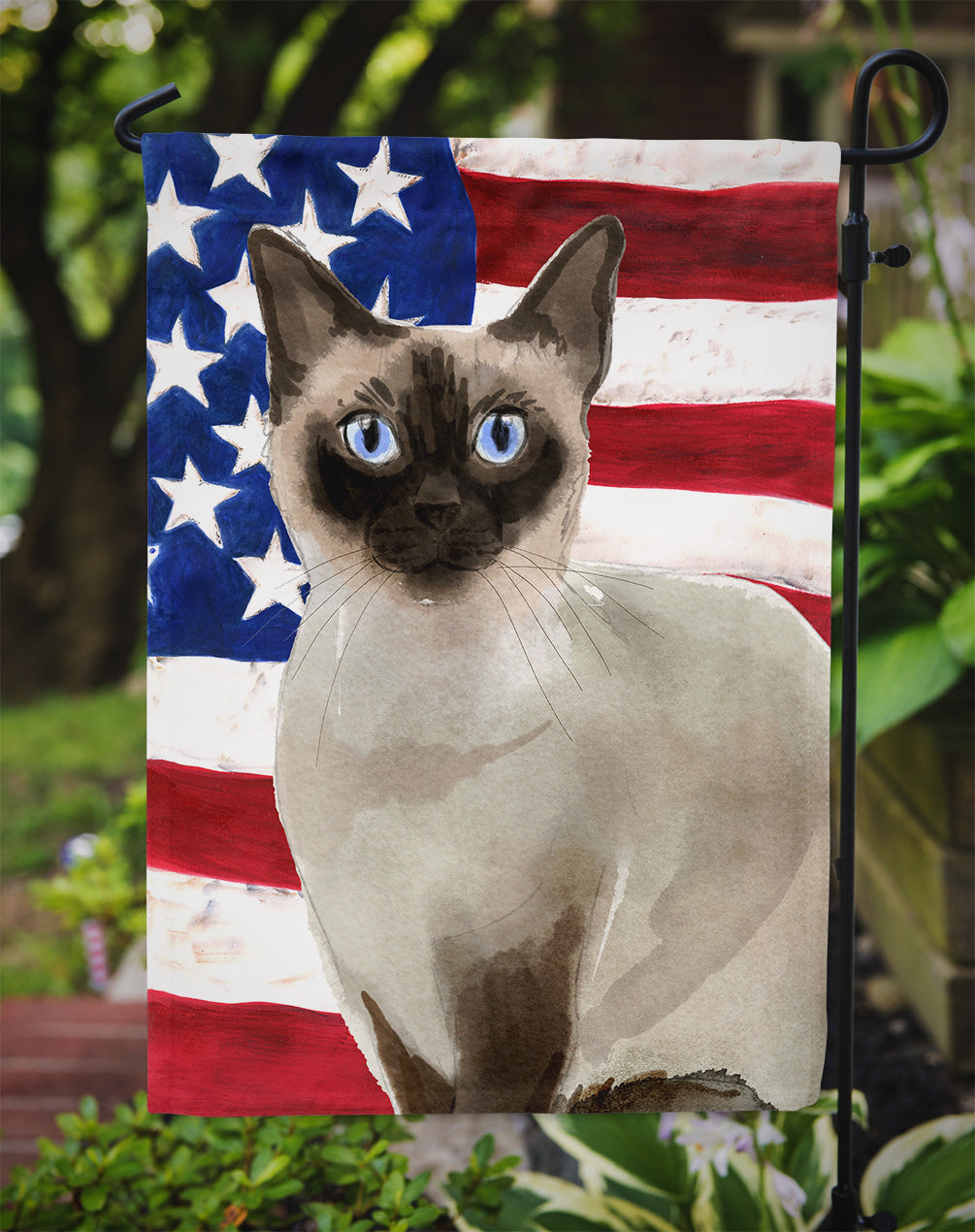 Siamese American Flag Garden Flag Mailbox Decorative Yard Banner Outside Patio Artwork for Flower Beds, Garden Size, Multicolor
