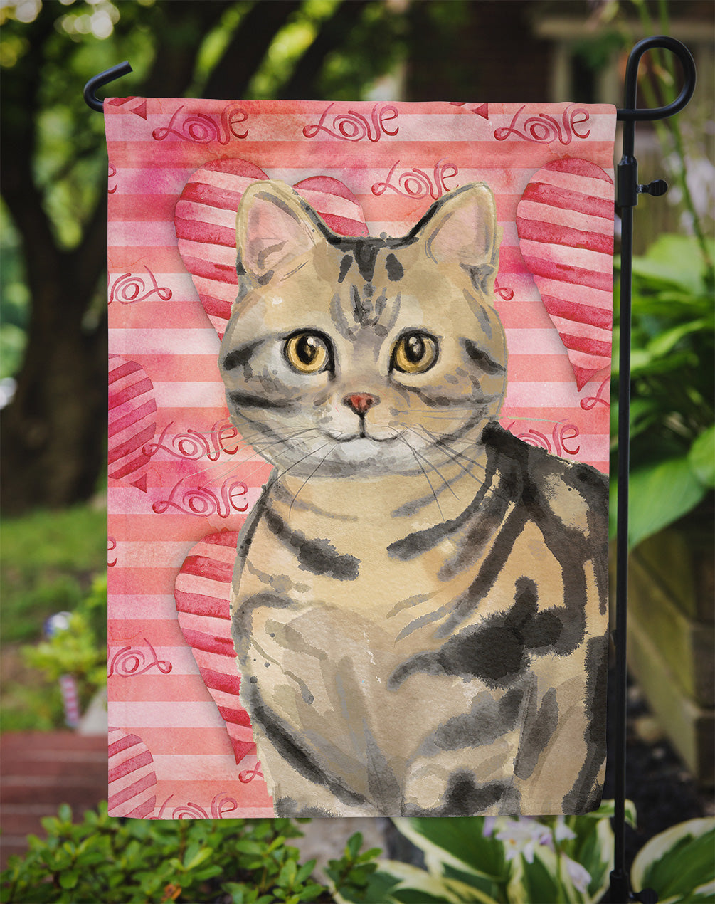 American Shorthair Brown Tabby Cat Love Garden Flag Mailbox Decorative Yard Banner Outside Patio Artwork for Flower Beds, Garden Size, Multicolor