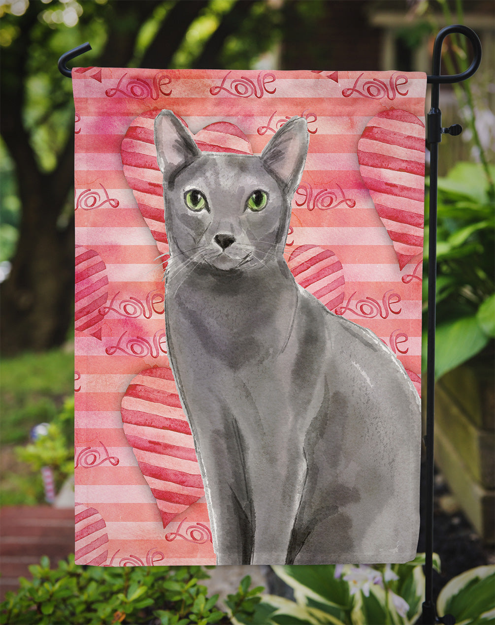 Blue Russian Cat Love Garden Flag Mailbox Decorative Yard Banner Outside Patio Artwork for Flower Beds, Garden Size, Multicolor