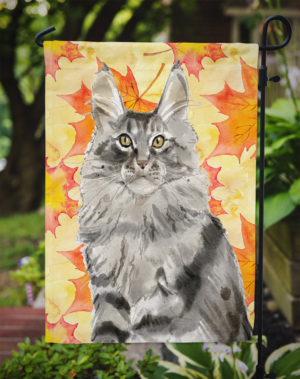Maine Coon Fall Leaves Garden Flag Mailbox Decorative Yard Banner Outside Patio Artwork for Flower Beds, Garden Size, Multicolor