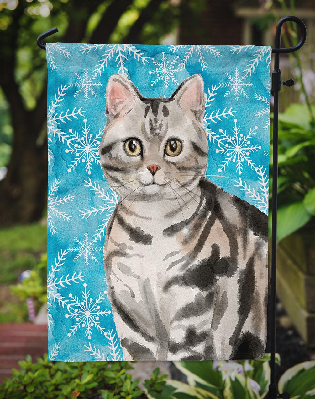 American Shorthair Winter Snowflake Garden Flag Mailbox Decorative Yard Banner Outside Patio Artwork for Flower Beds, Garden Size, Multicolor