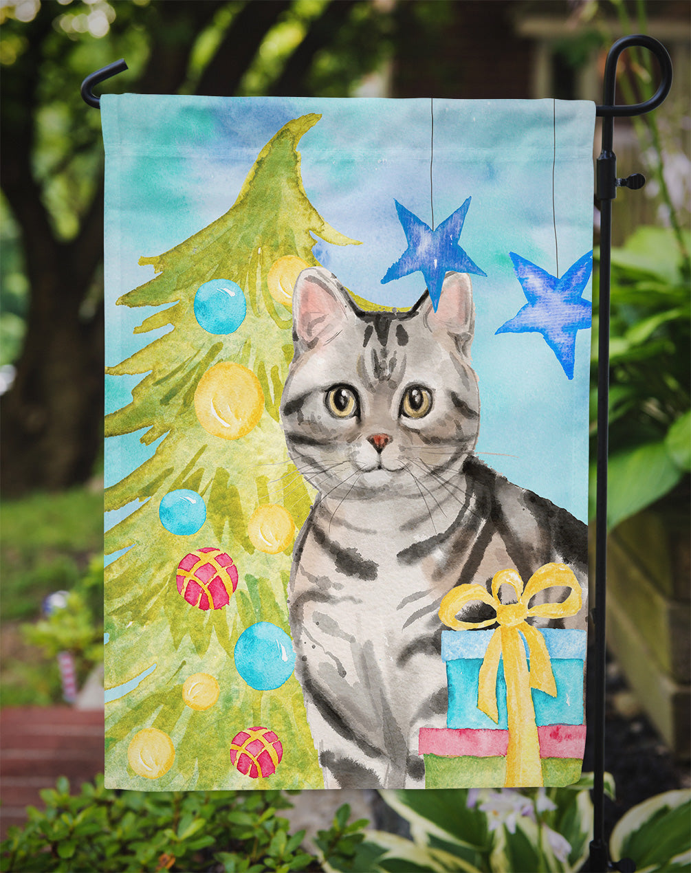 American Shorthair Christmas Presents Garden Flag Mailbox Decorative Yard Banner Outside Patio Artwork for Flower Beds, Garden Size, Multicolor