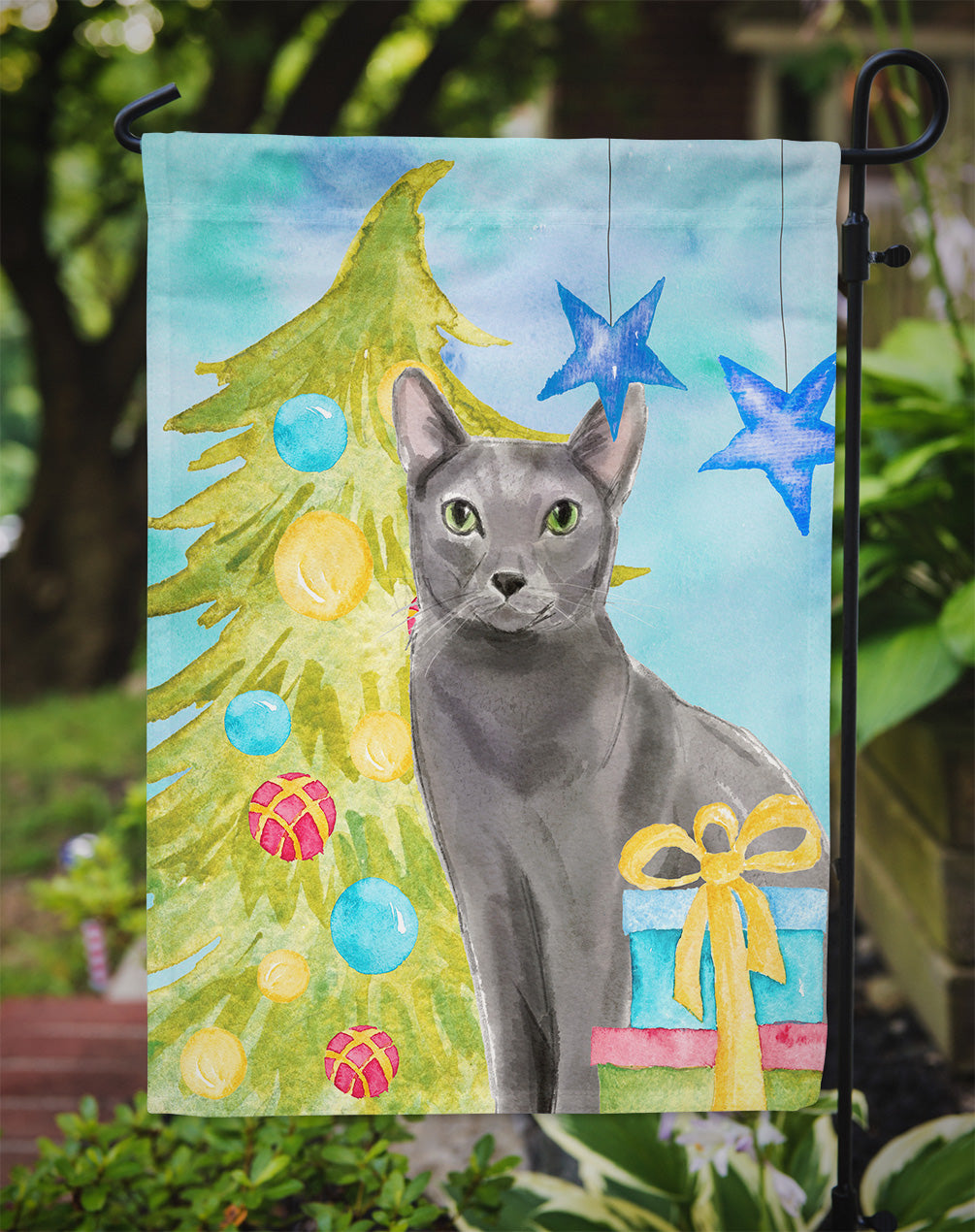 Blue Russian Christmas Presents Garden Flag Mailbox Decorative Yard Banner Outside Patio Artwork for Flower Beds, Garden Size, Multicolor