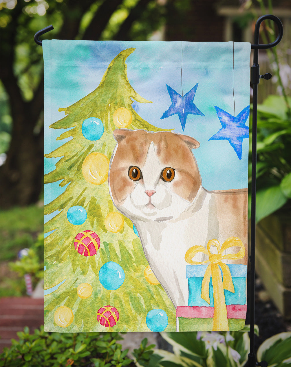 Scottish Fold Christmas Presents Garden Flag Mailbox Decorative Yard Banner Outside Patio Artwork for Flower Beds, Garden Size, Multicolor
