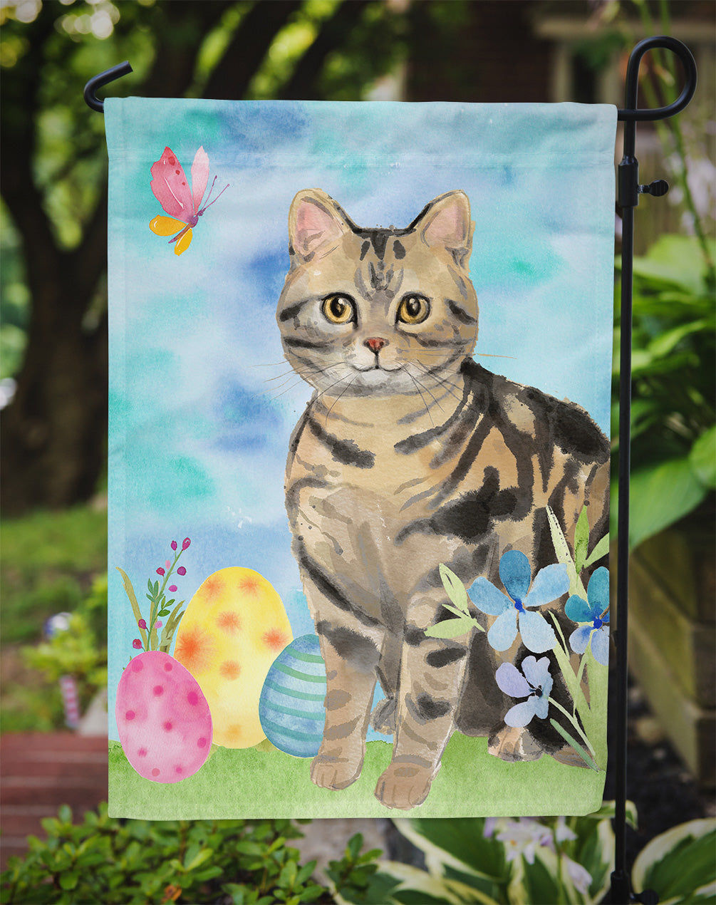 American Shorthair Brown Tabby Easter Eggs Garden Flag Mailbox Decorative Yard Banner Outside Patio Artwork for Flower Beds, Garden Size, Multicolor