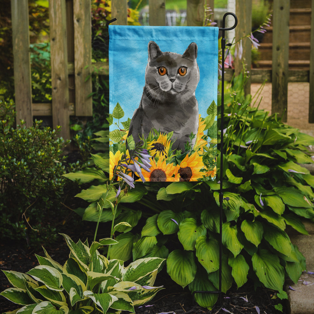 British Shorthair in Sunflowers Garden Flag Mailbox Decorative Yard Banner Outside Patio Artwork for Flower Beds, Garden Size, Multicolor