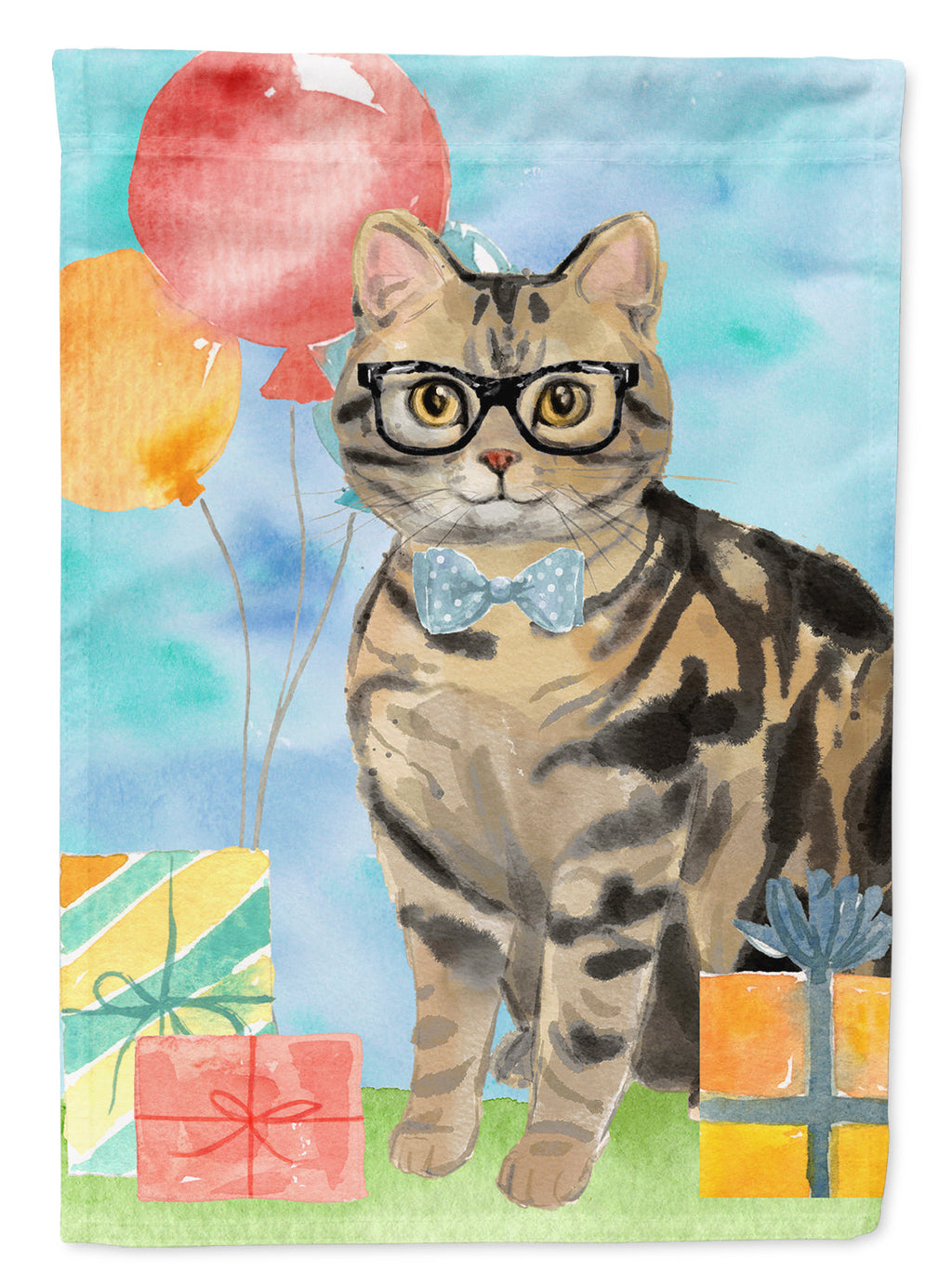 American Shorthair Brown Tabby Happy Birthday Garden Flag Mailbox Decorative Yard Banner Outside Patio Artwork for Flower Beds, Garden Size, Multicolor