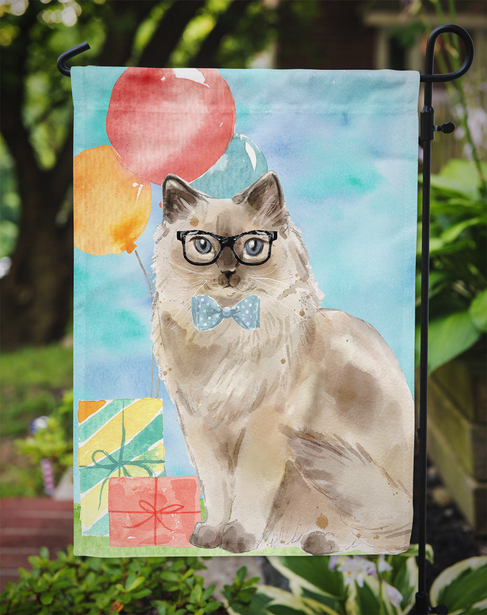Ragdoll Happy Birthday Garden Flag Mailbox Decorative Yard Banner Outside Patio Artwork for Flower Beds, Garden Size, Multicolor