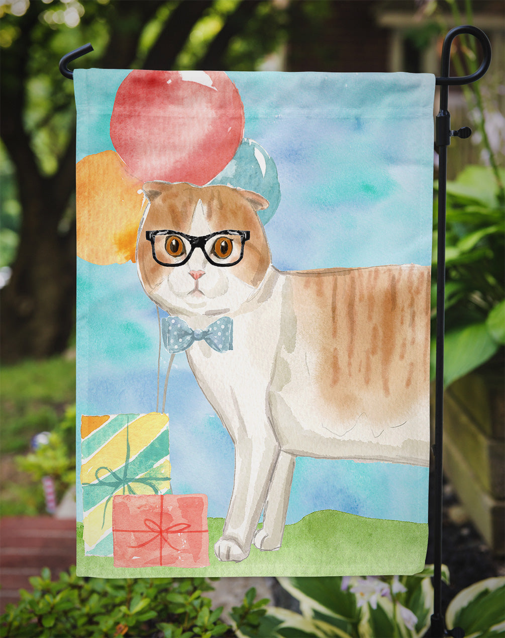 Scottish Fold Happy Birthday Garden Flag Mailbox Decorative Yard Banner Outside Patio Artwork for Flower Beds, Garden Size, Multicolor