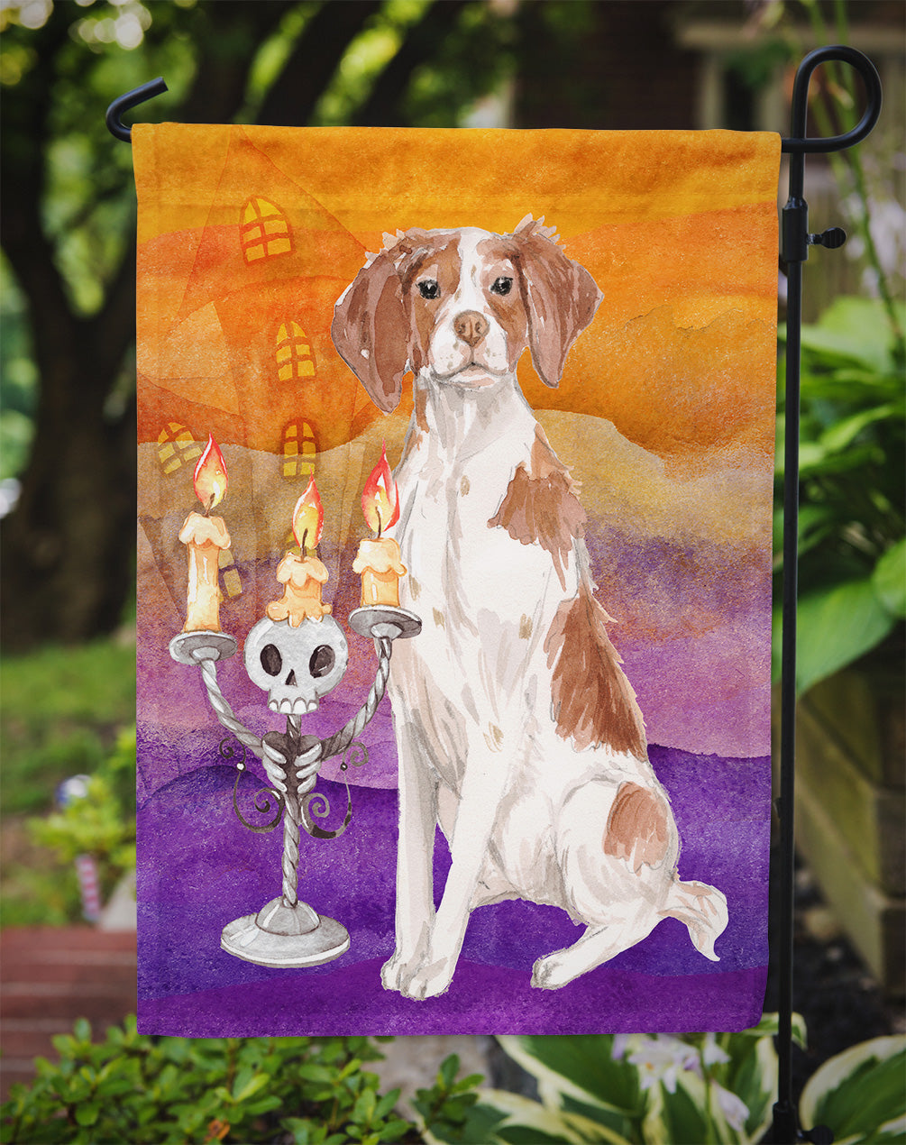 Halloween Brittany Spaniel Garden Flag Mailbox Decorative Yard Banner Outside Patio Artwork for Flower Beds, Garden Size, Multicolor