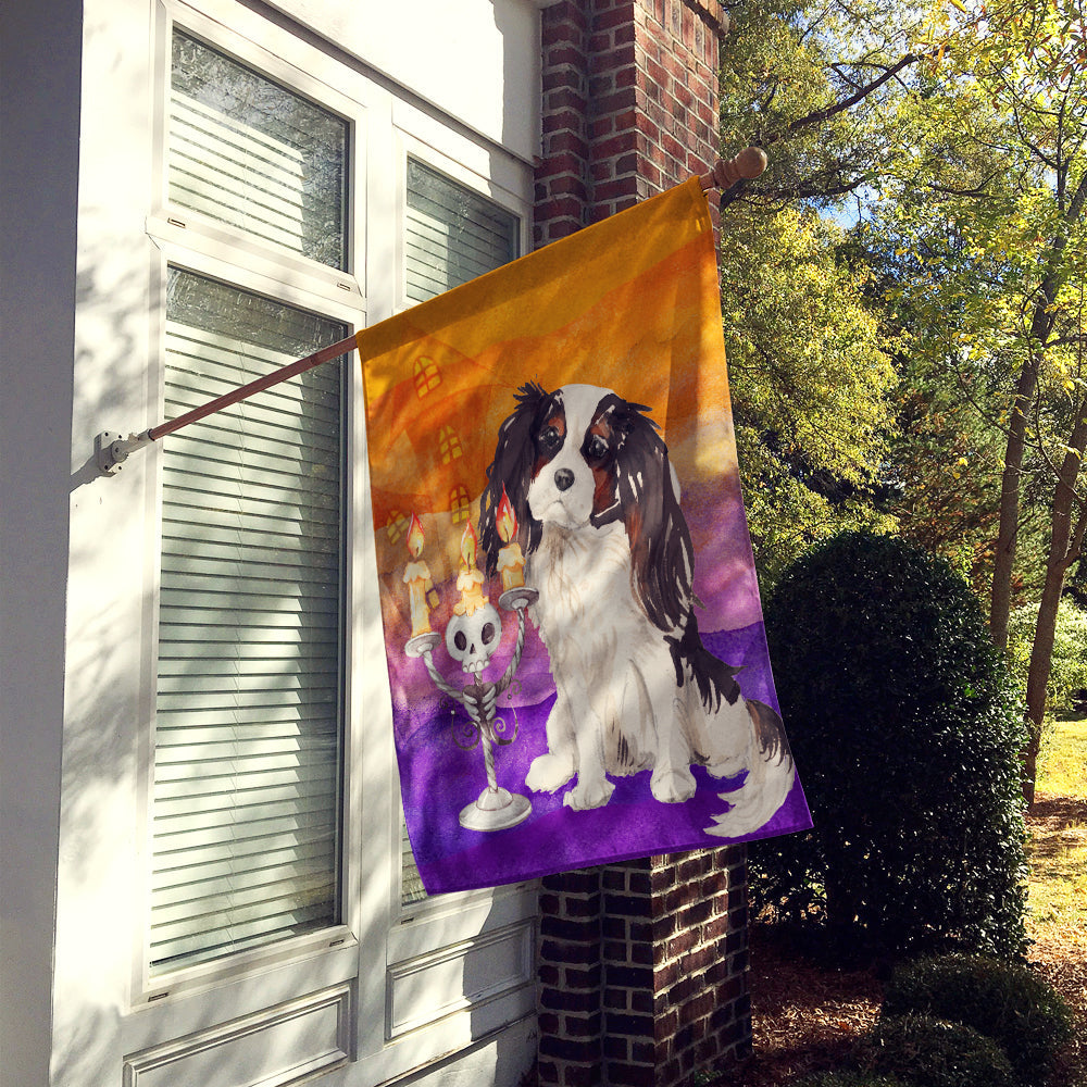 Halloween Tricolor Cavalier Spaniel House Flag 28x40 Porch Sleeve Pole Decorative Outside Yard Banner Artwork Wall Hanging, Polyester