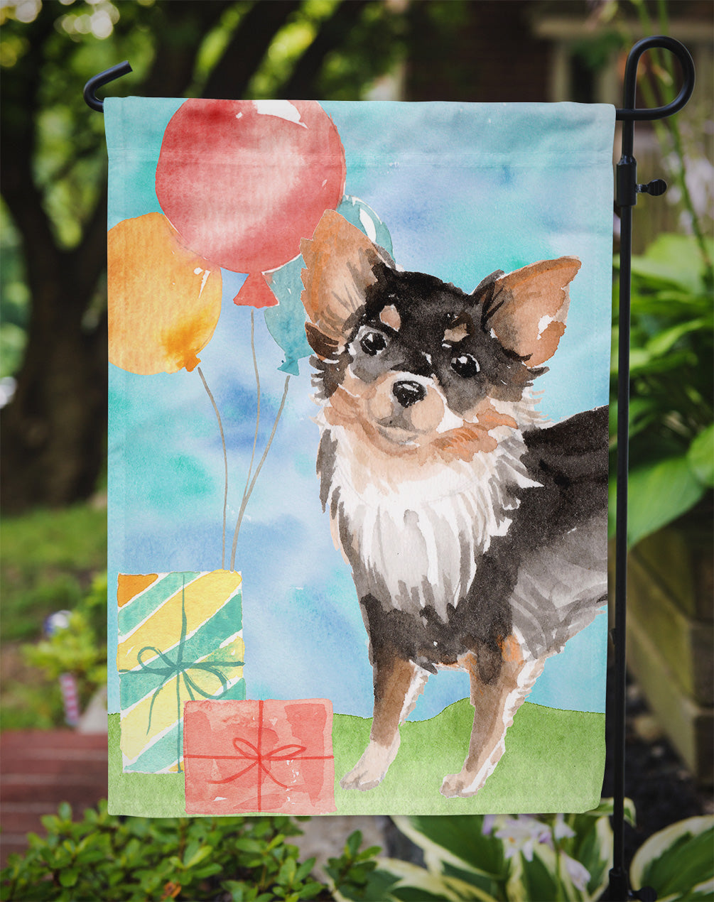 Happy Birthday Long Haired Chihuahua Garden Flag Mailbox Decorative Yard Banner Outside Patio Artwork for Flower Beds, Garden Size, Multicolor