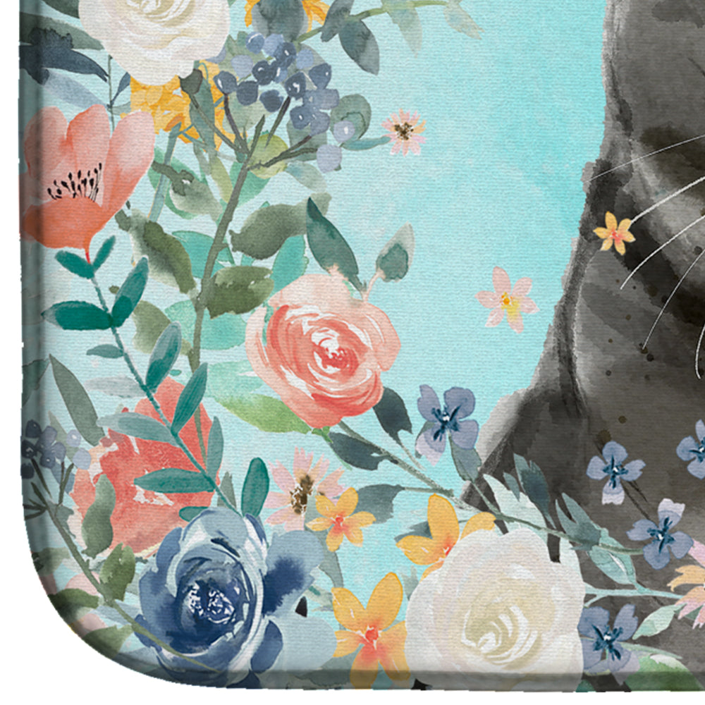 British Shorthair Spring Flowers Dish Drying Mat Absorbent Dish Drying Mat Pad for Kitchen Counter Dish Drainer Mat for Countertop, 14 x 21", Multicolor