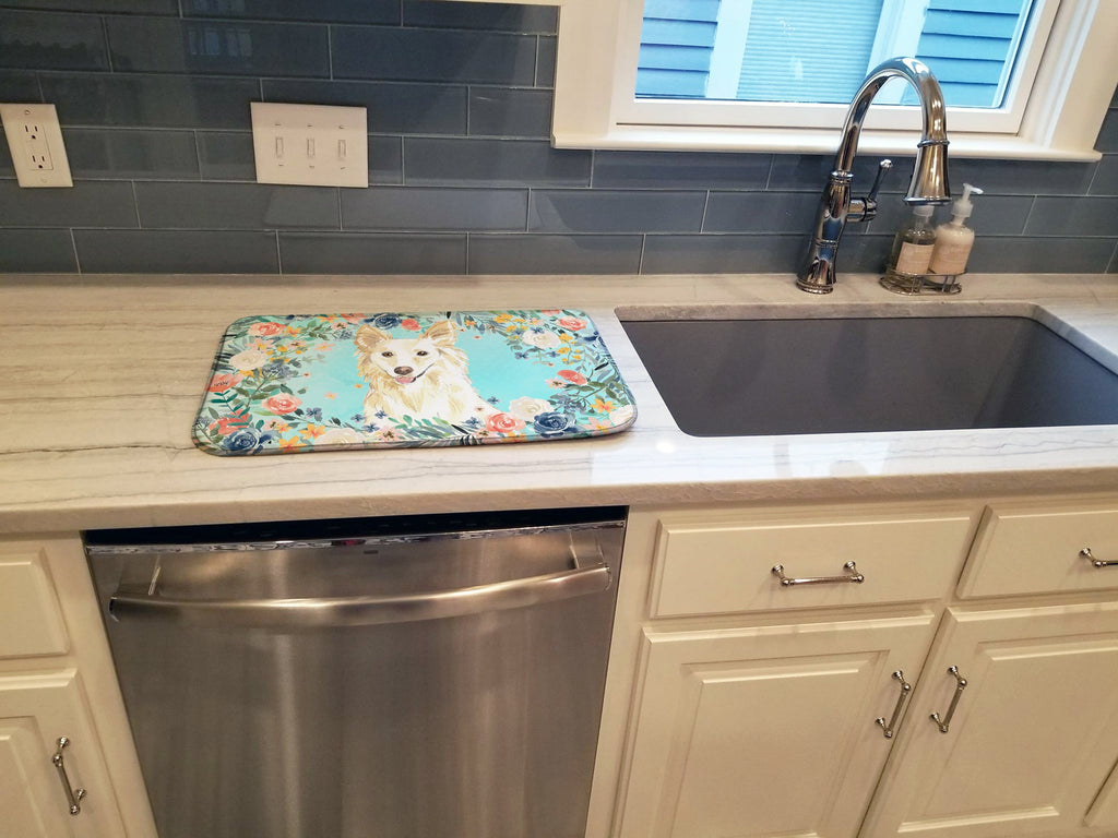 White Collie Dish Drying Mat Absorbent Dish Drying Mat Pad for Kitchen Counter Dish Drainer Mat for Countertop, 14 x 21", Multicolor