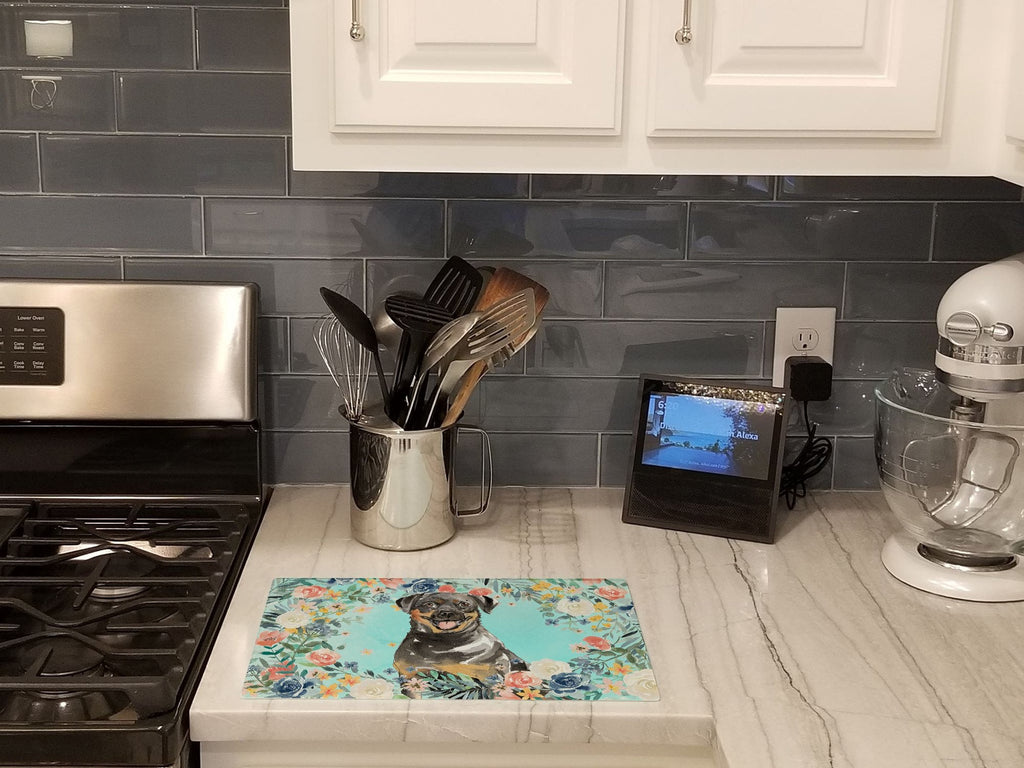 Rottweiler Cutting Board Tempered Glass Kitchen Cutting Surface, Heat Resistant Chopping, Non-Slip Feet, Food Prep & Serving