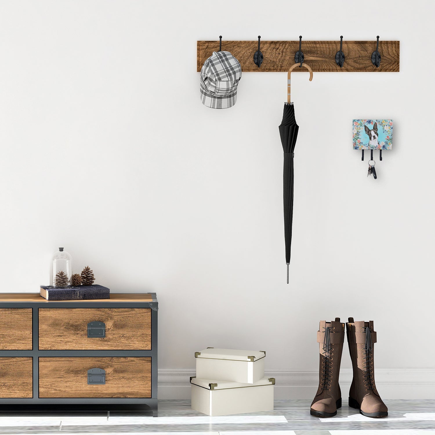 Boston Terrier Leash or Key Holder Wall Hooks, Coat Rack Wall Mount, for Hanging Keys, Towels, Aprons, Leashes
