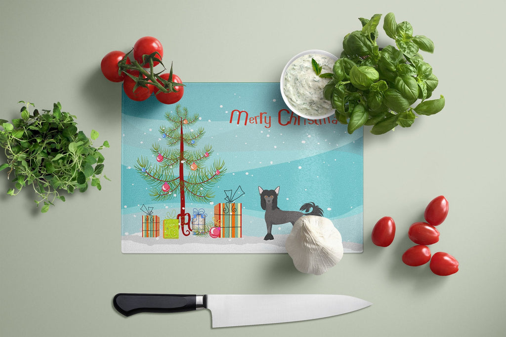 Chinese Crested Christmas Tree Cutting Board Tempered Glass Kitchen Cutting Surface, Heat Resistant Chopping, Non-Slip Feet, Food Prep & Serving