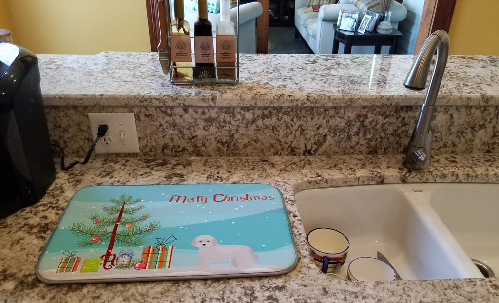 Cyprus Poodle Christmas Tree Dish Drying Mat Absorbent Dish Drying Mat Pad for Kitchen Counter Dish Drainer Mat for Countertop, 14 x 21", Multicolor