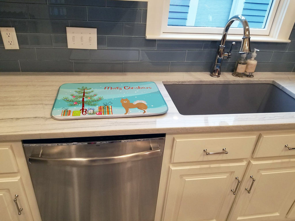 Brown & White Elo dog Christmas Tree Dish Drying Mat Absorbent Dish Drying Mat Pad for Kitchen Counter Dish Drainer Mat for Countertop, 14 x 21", Multicolor