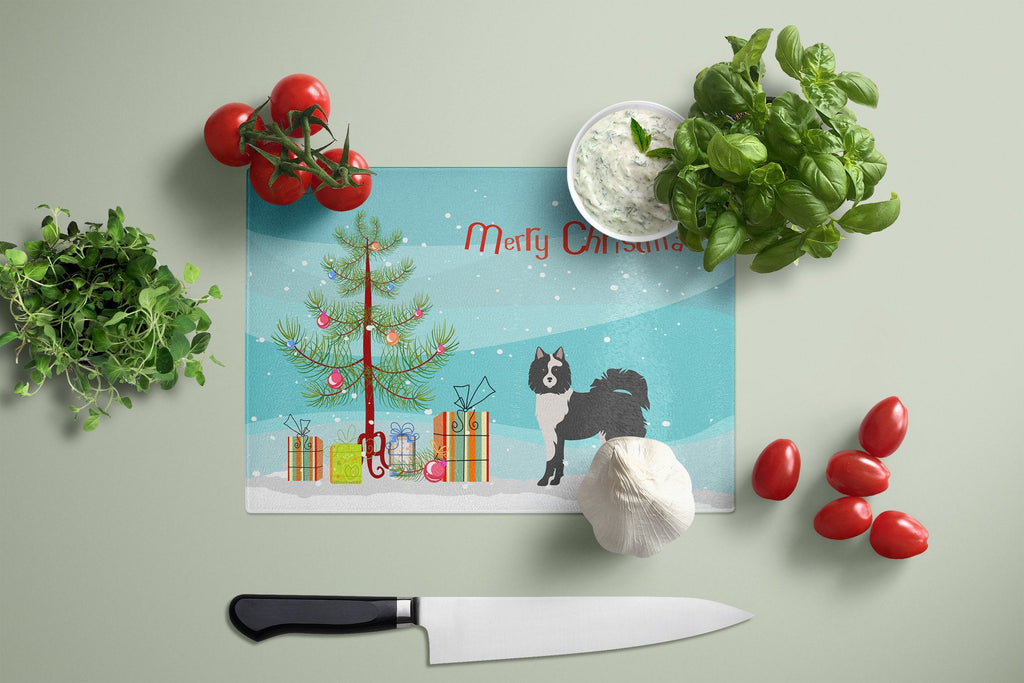 Black and White Elo dog Christmas Tree Cutting Board Tempered Glass Kitchen Cutting Surface, Heat Resistant Chopping, Non-Slip Feet, Food Prep & Serving